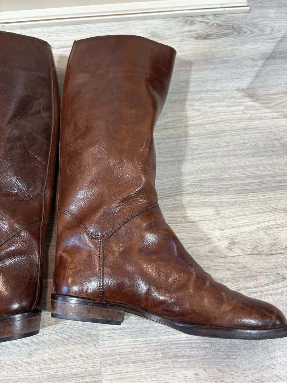 Joan David Boots Womens 37 6.5 Hand Made In Italy Leather Brown Riding Pull On